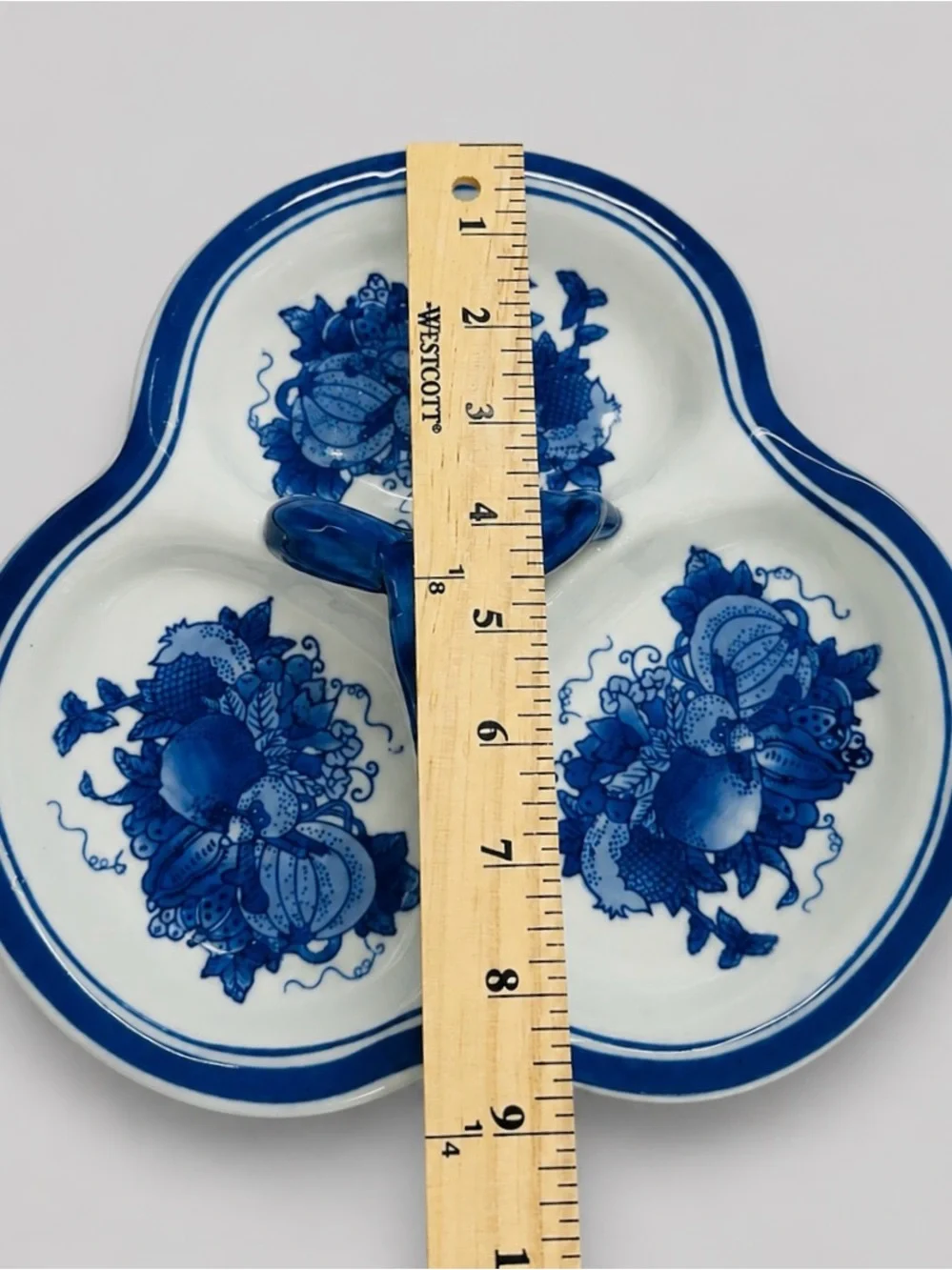 Vintage Nantucket Blue White Porcelain 3 Divided Snack Serving Relish Tray